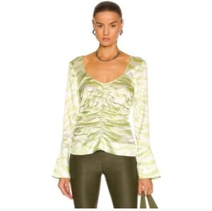 Ganni Margarita Green and White Ruched Women's Top
